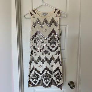 Cream and Gold sequin fitted Dress from Express